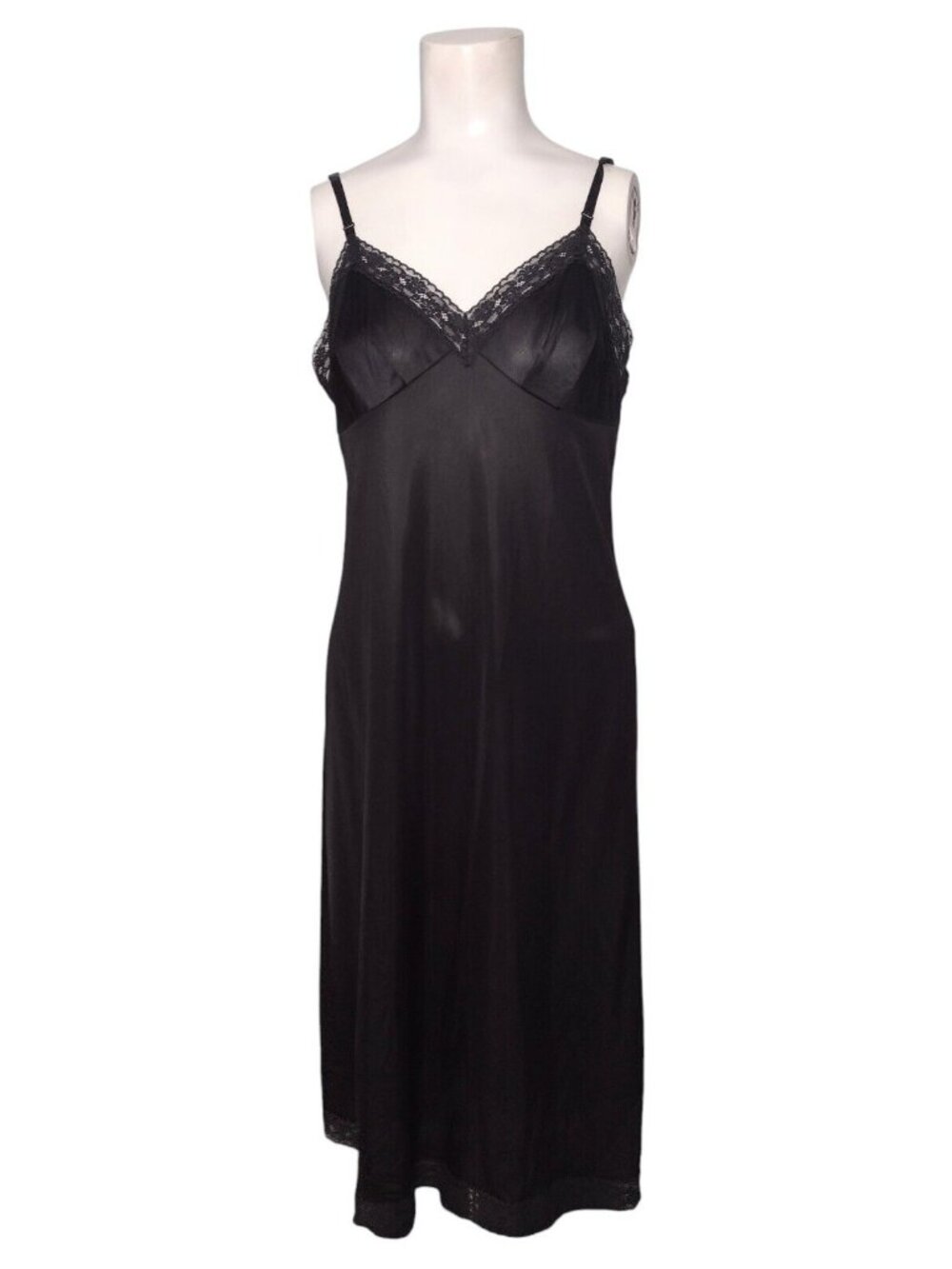 Vanity Fair Babydoll Maxi Slip Dress S 34 Lace Trim Whimsigoth Dark Romantic Vtg